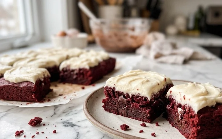 Chewy Red Velvet Brownies with Cream Cheese Frosting